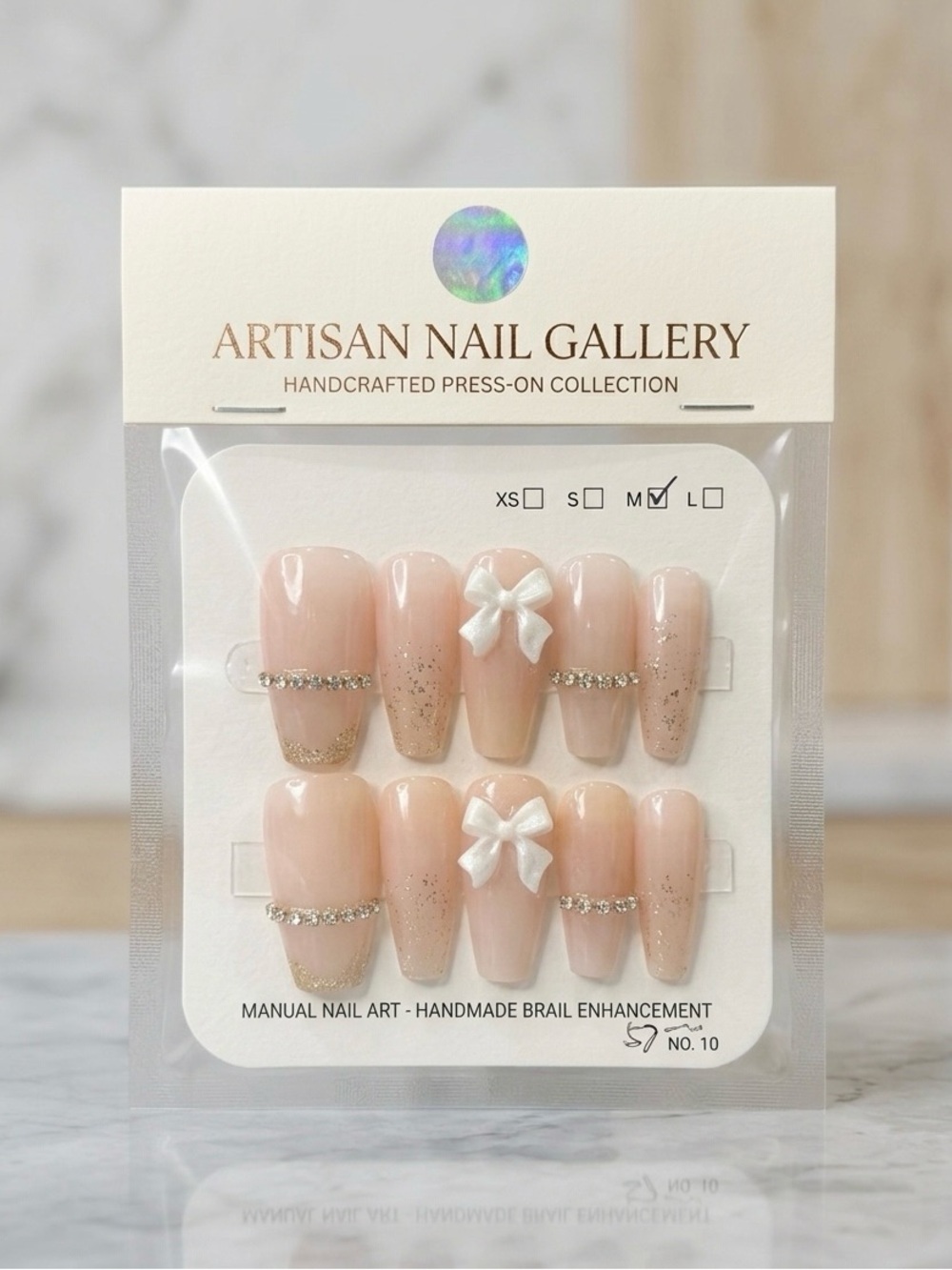 Pink Press-On Nails with Rhinestones & Bows